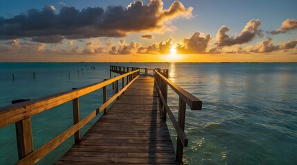 Obraz premium Small wooden bridge on the water.