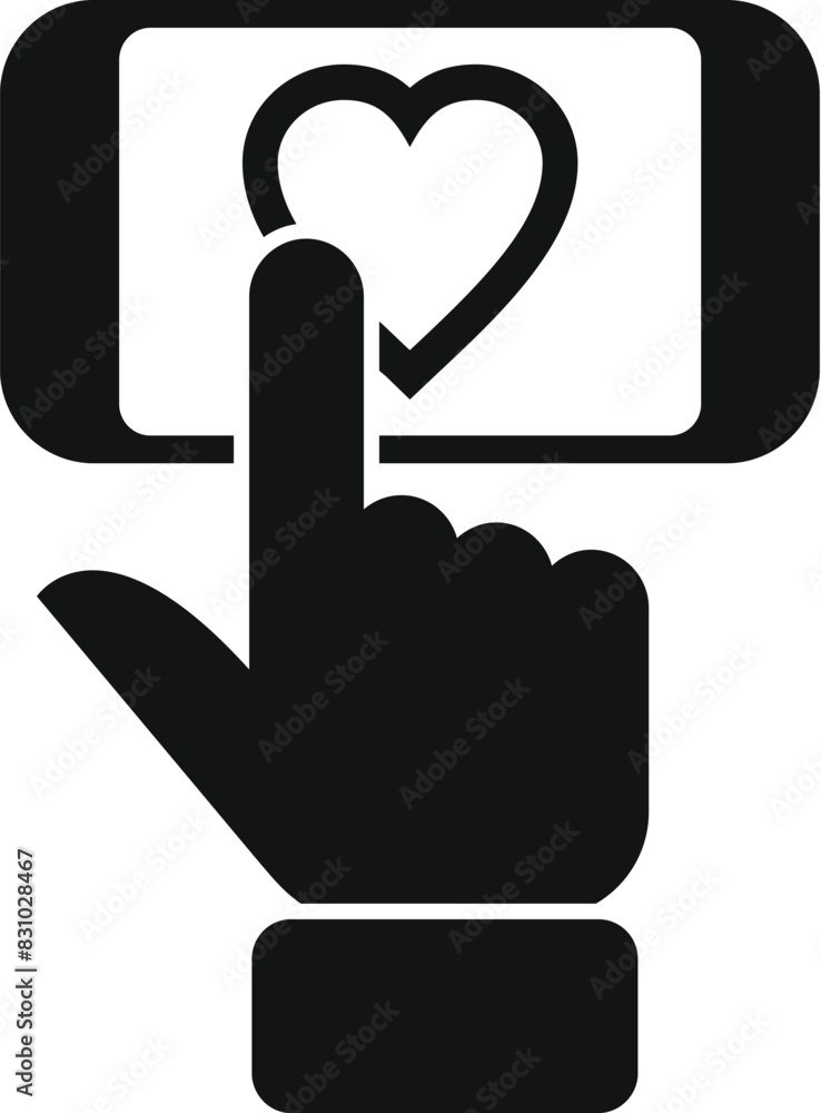 Poster clicking love icon concept with hand cursor and heart symbol for like and favorite interaction on sc