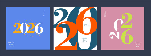 2026 Creativity Geometric Celebration of Happy New Year and Merry Christmas. Abstract Typography for Vibrant Advertising, Web Delights, Social Media Sparks, Banners, Covers, Posters.