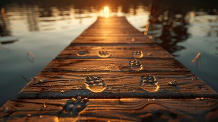 A wooden dock with water in the background
