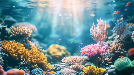 Fototapeta premium An underwater shot of a coral reef, showcasing the vibrant marine life and the clarity of the surrounding water