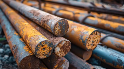 Old corroded disassembled metal rod