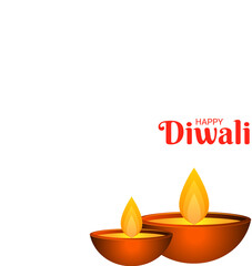 Diwali Festival celebration greeting card design with illuminated oil lamps on abstract brush stroke background.