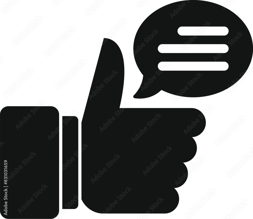 Poster black and white icon of a thumbs up with a chat bubble symbolizing approval and communication