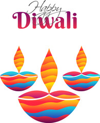 Fototapeta premium Illuminated colorful oil lamps (Diya) on floral decorated white background for Diwali festival celebration. Can be used as greeting card design.