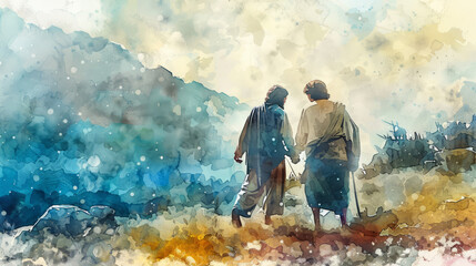Digital watercolor art illustrating the Return of the Prodigal Son from the parable.