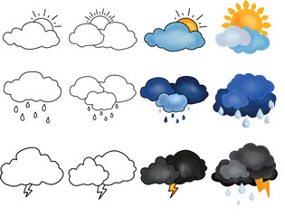 illustration of cloud icons, there are 12 cloud icons