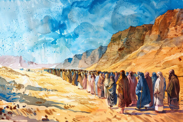 Exodus from Egypt. Exodus 12:40. Old Testament. Watercolor Biblical Illustration