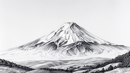 ペン画で描いた富士山