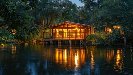 Obraz premium a image of a house on stilts over a body of water