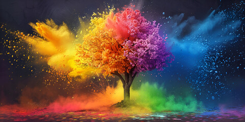 Tree with Rainbow Colored Sky
