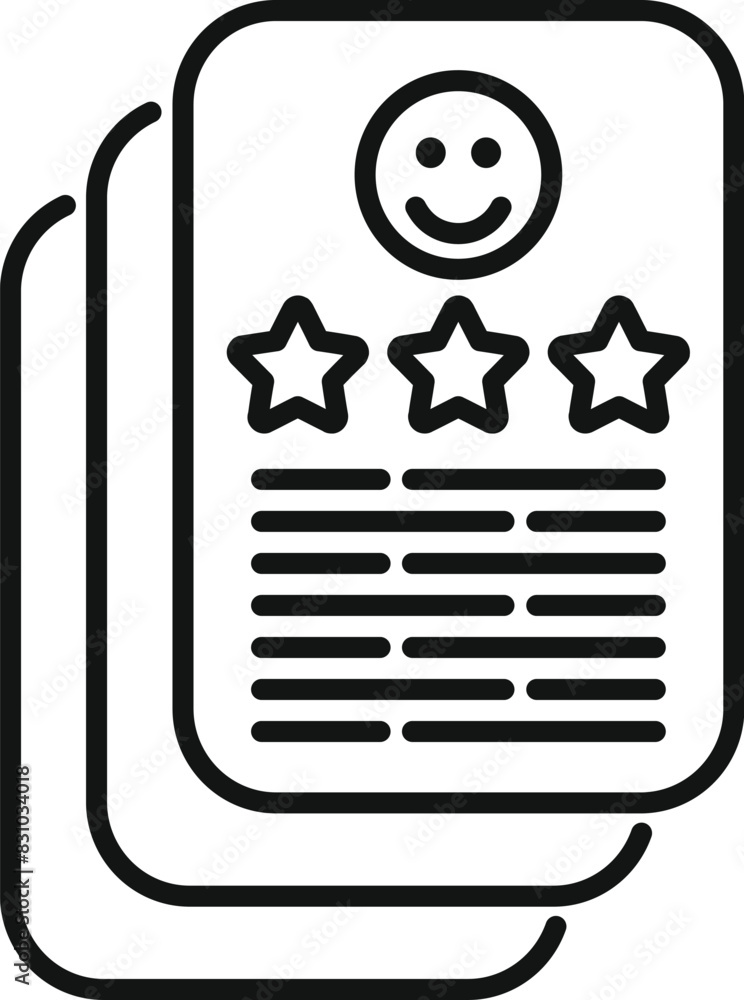 Poster black and white vector icon of a customer satisfaction form with a happy face and star rating