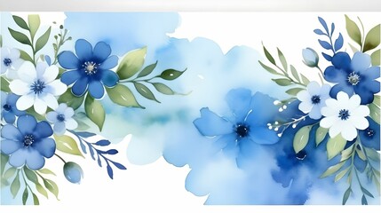 Serene Floral Watercolor Banner. A blue and white flowery background