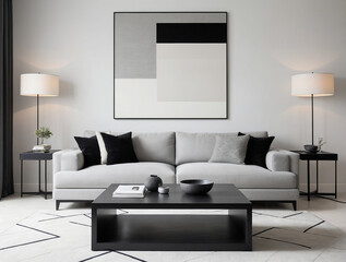 Contemporary Minimalist Living Room with Monochromatic Accents