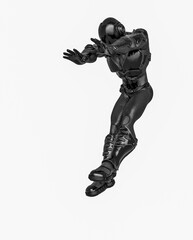 futuristic astronaut was hitted by the explosion in white background