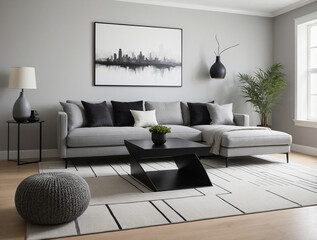 Contemporary Minimalist Living Room with Monochromatic Accents