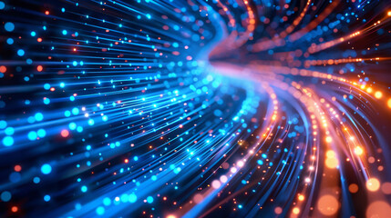 Fototapeta premium Abstract light trails forming a colorful vortex pattern with dynamic motion and glowing bokeh effects, creating a vibrant futuristic visual.