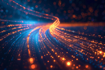 Vivid light trails in blue and orange creating a mesmerizing sci-fi effect. Perfect for technology, innovation, and futuristic concepts.