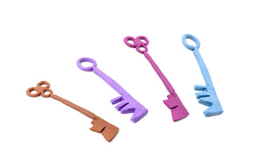 Handmade key set, plasticine keyword, modeling clay dough password symbol, creativity unlock sign