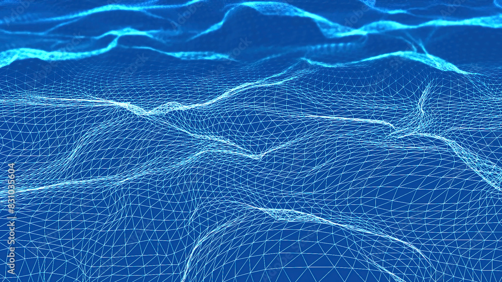 Poster abstract plexus fantasy background, wavy horizontal surface. animation.concept of digital data.