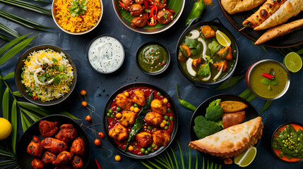 A mouthwatering indian food serve on eye caching plates on rustic background