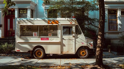 A yellow school bus is parked on a city street