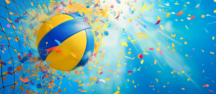 volleyball with confetti explosion concepr for banner background