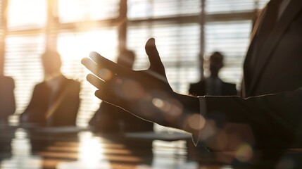 Fototapeta premium Businessman gesturing during meeting with colleagues in board room at office : Generative AI