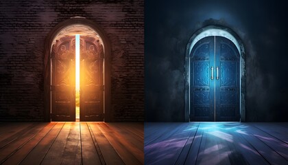 Fototapeta premium portal with mossy stone arch in mystery green forest