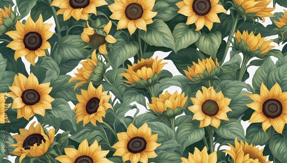 Wall mural watercolor with wonderful sun flowers