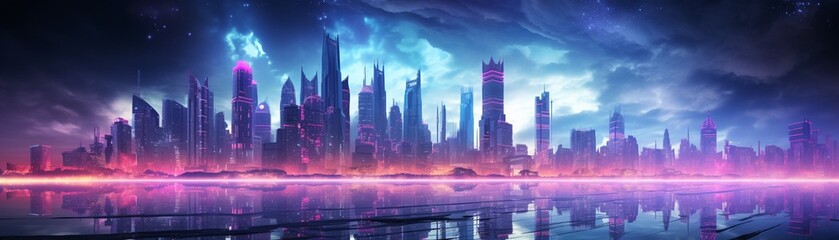 A futuristic cityscape at night, neon lights reflecting off sleek skyscrapers, flying cars zooming past, cyberpunk, high contrast, 3D render, vibrant colors 8K , high-resolution, ultra HD,up32K HD