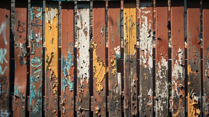 The image is of a wooden fence with graffiti on it