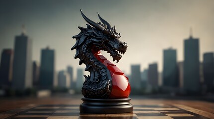 A dragon chess piece with an economy element on it serves as an illustration of the idea of business technology in China.