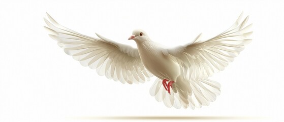 Obraz premium Spirit of the Holy. A solitary flying dove on a white backdrop. digital art.