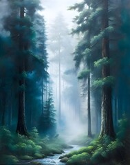Misty Forest Landscape Oil Painting Art