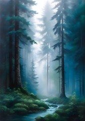 Misty Forest Landscape Oil Painting Art