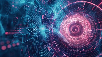 A computer generated image of a blue and pink spiral with a star in the middle