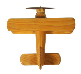 Airplane old wooden toy vintage retro plane. Childhood toys concept