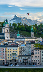 Hot air balloon over the Salzburg, Austria.