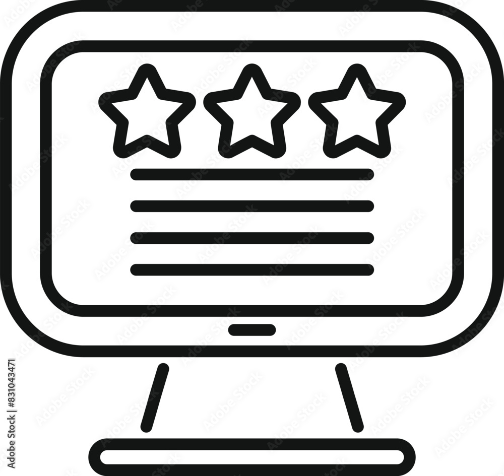 Aufkleber line art icon of a computer screen displaying a threestar rating, suitable for reviews and feedback 