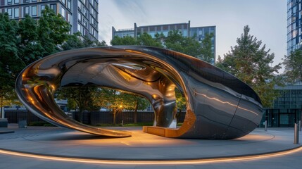 A sculptural pavilion in a public square,  inviting interaction and engagement