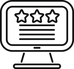 Line art icon of a computer screen displaying a threestar rating, suitable for reviews and feedback concepts