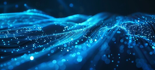 Abstract blue glowing fiber optic lines. Bright beam of light for fast data transfer and high-speed Internet connection. Internet of things, animation of futuristic technologies. 