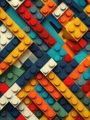 Playful Geometric Patterns - Photorealistic Lego Style Abstract Design with Interlocking Bricks