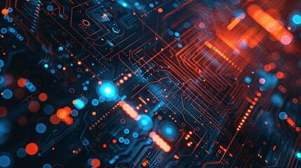 Obraz premium A computer chip with a blue and orange background