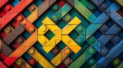 Fototapeta premium Colorful Geometric Pattern Created with Interlocking Lego-Style Bricks