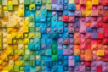 Playful Lego Brick Mosaic in Vibrant Colors with Natural Lighting Highlights Texture and Fun