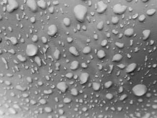 Selective focus water droplets on white car with small dust stains