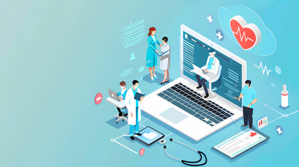 Isometric online medical consultation health care vector image