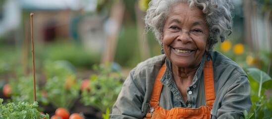 Empowerment of Older Adults A Mature Woman Cultivating Lifes Bounty through Volunteering at a Vibrant Community Garden